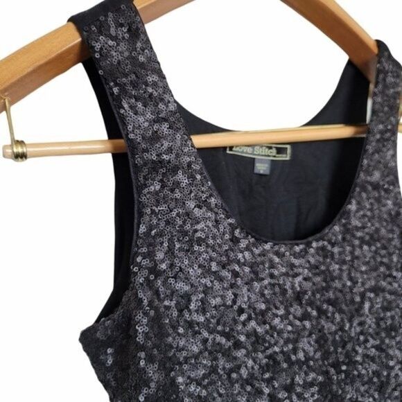 Love Stitch Black Sequin Tank Top Size Small – Sparkly Sleeveless Party Cami - Picture 5 of 7